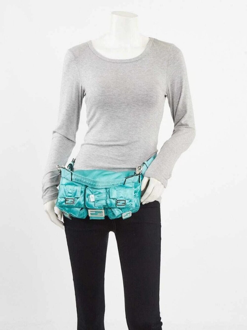 Fendi Green Nylon Convertible Multipocket Belt Baguette Bag 8BR808 - Picture 4 of 12